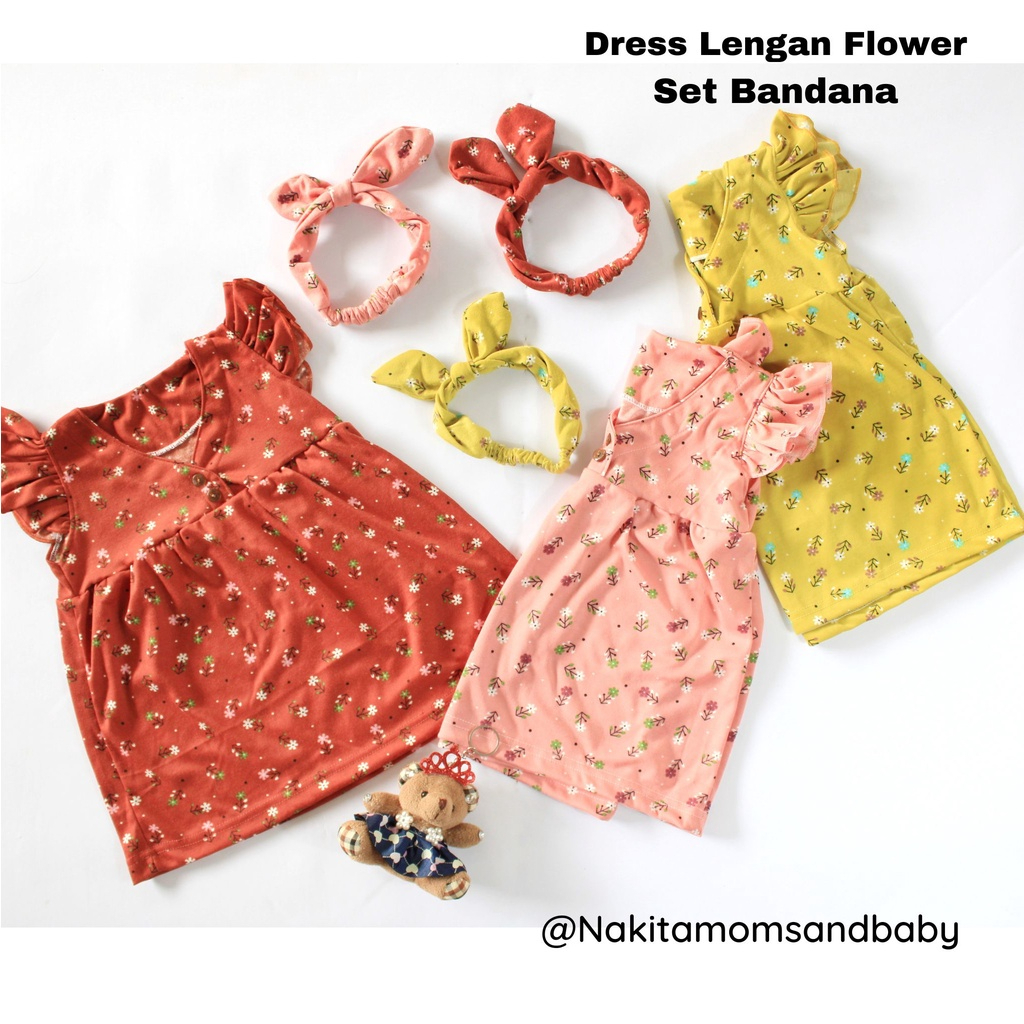 Dress Bayi Lengan Ruffle Motif Printing + Bandana - Image 19