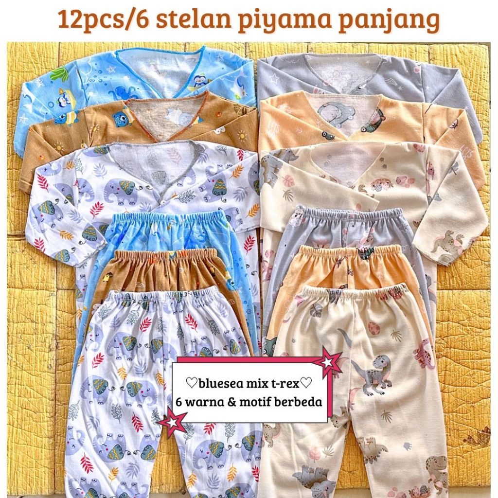 Baju Paket 6 Stel / 12 Lembar Baju Celana Bayi Piyama Baru Lahir Newborn - Image 9