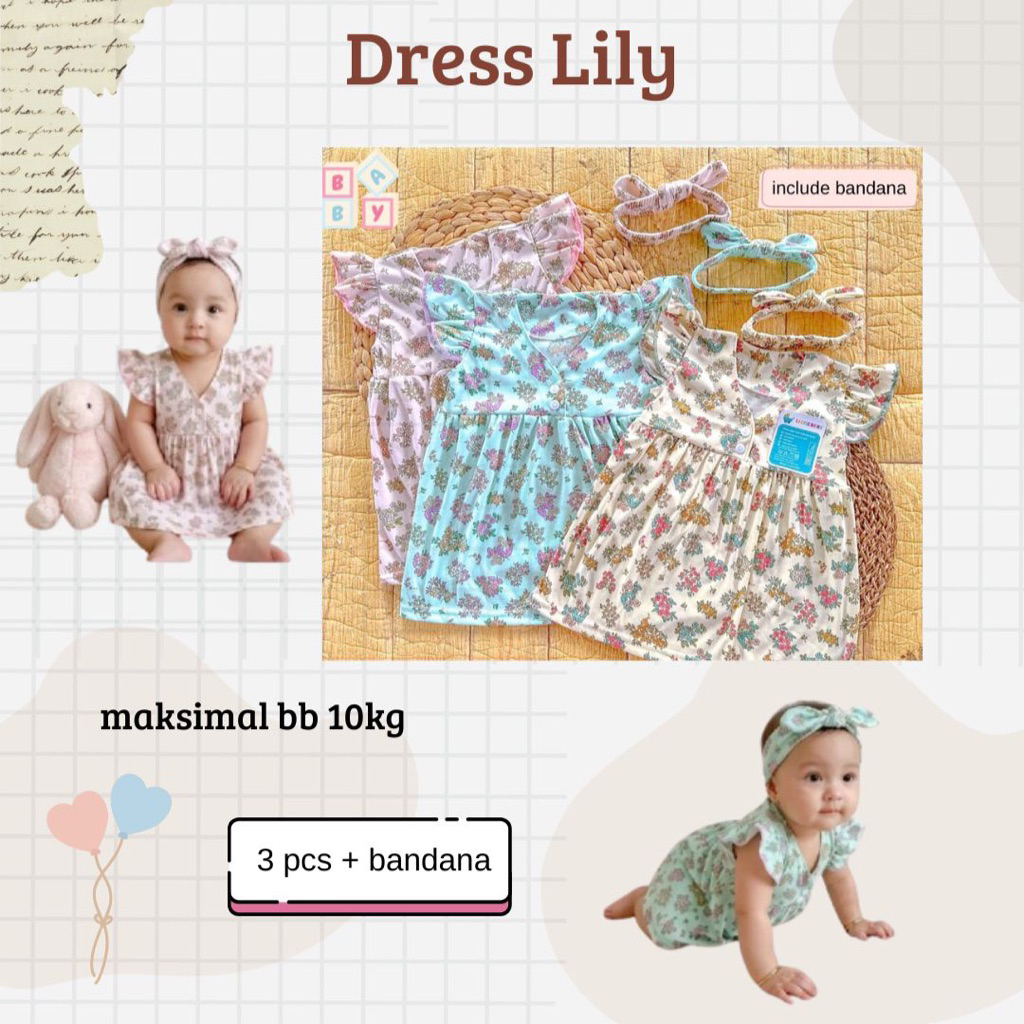 Dress Bayi Lengan Ruffle Motif Printing + Bandana - Image 5