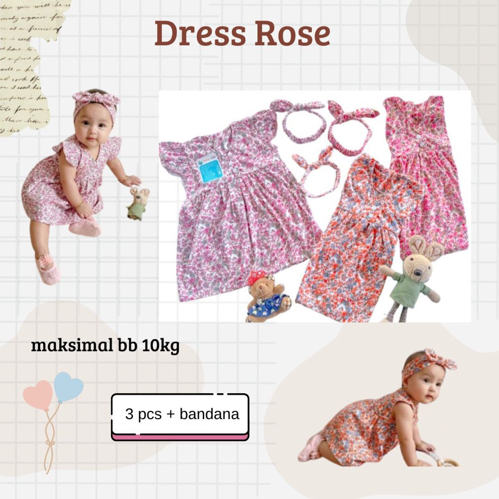 Dress Bayi Lengan Ruffle Motif Printing + Bandana - Image 12
